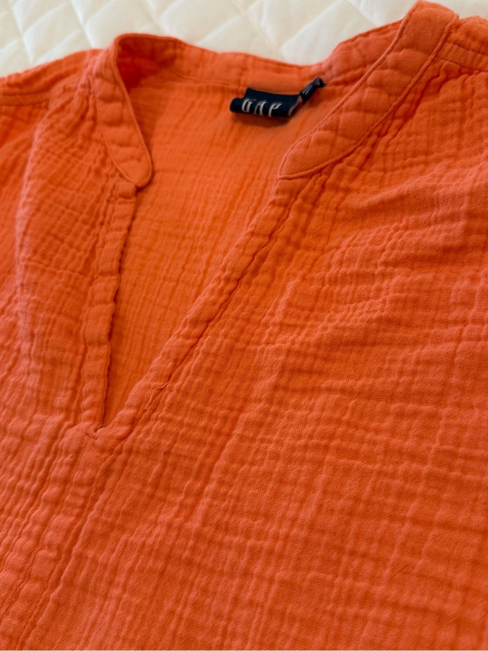 Gap Orange Coral Crinkle Gauze V-Neck Top Large Tall LT